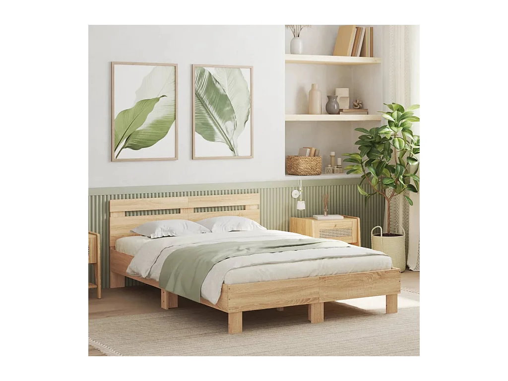 Bettgestell mit Kopfteil Sonoma-Eiche 135x190 cm Holzwerkstoff