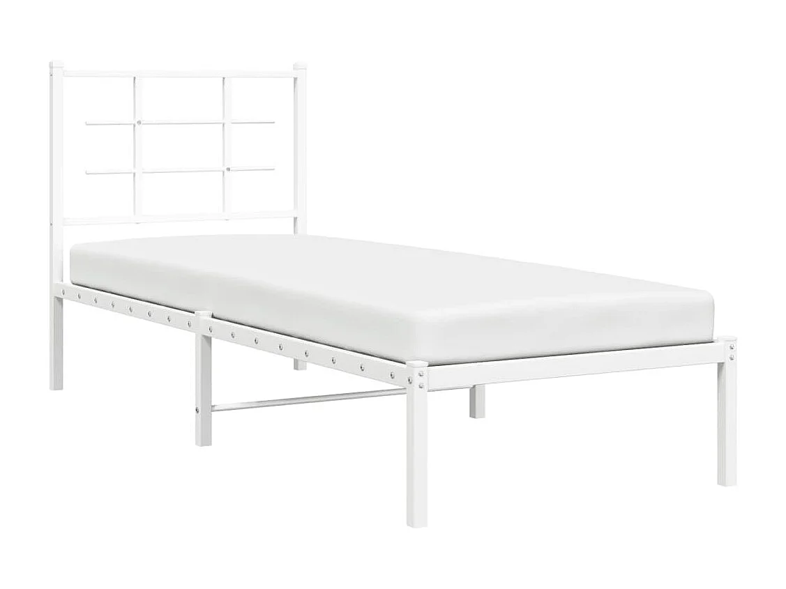 Cadre de lit métal sans matelas avec tête de lit blanc 80x200cm