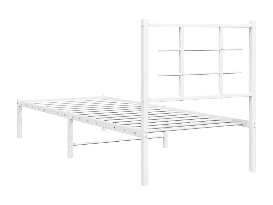Cadre de lit métal sans matelas avec tête de lit blanc 80x200cm