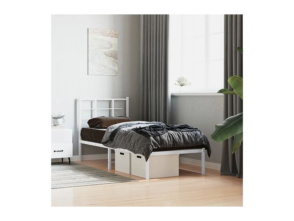 Bedframe met hoofdbord metaal wit 80x200 cm