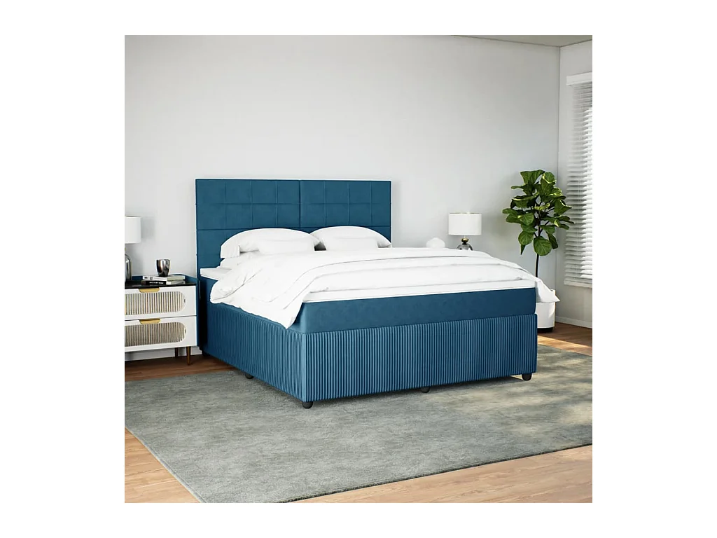 Sommier à lattes de lit et matelas Bleu foncé 180x200cm Velours