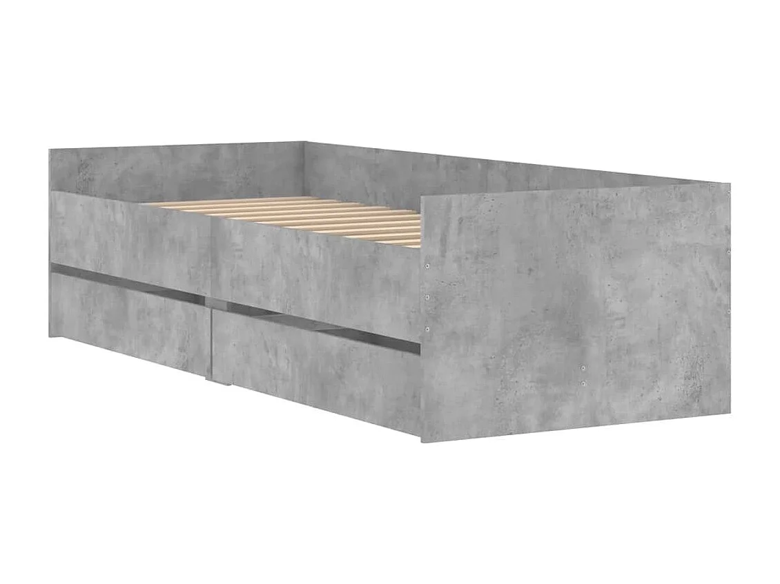 Cadre de lit avec tiroirs sans matelas gris béton 90x190 cm