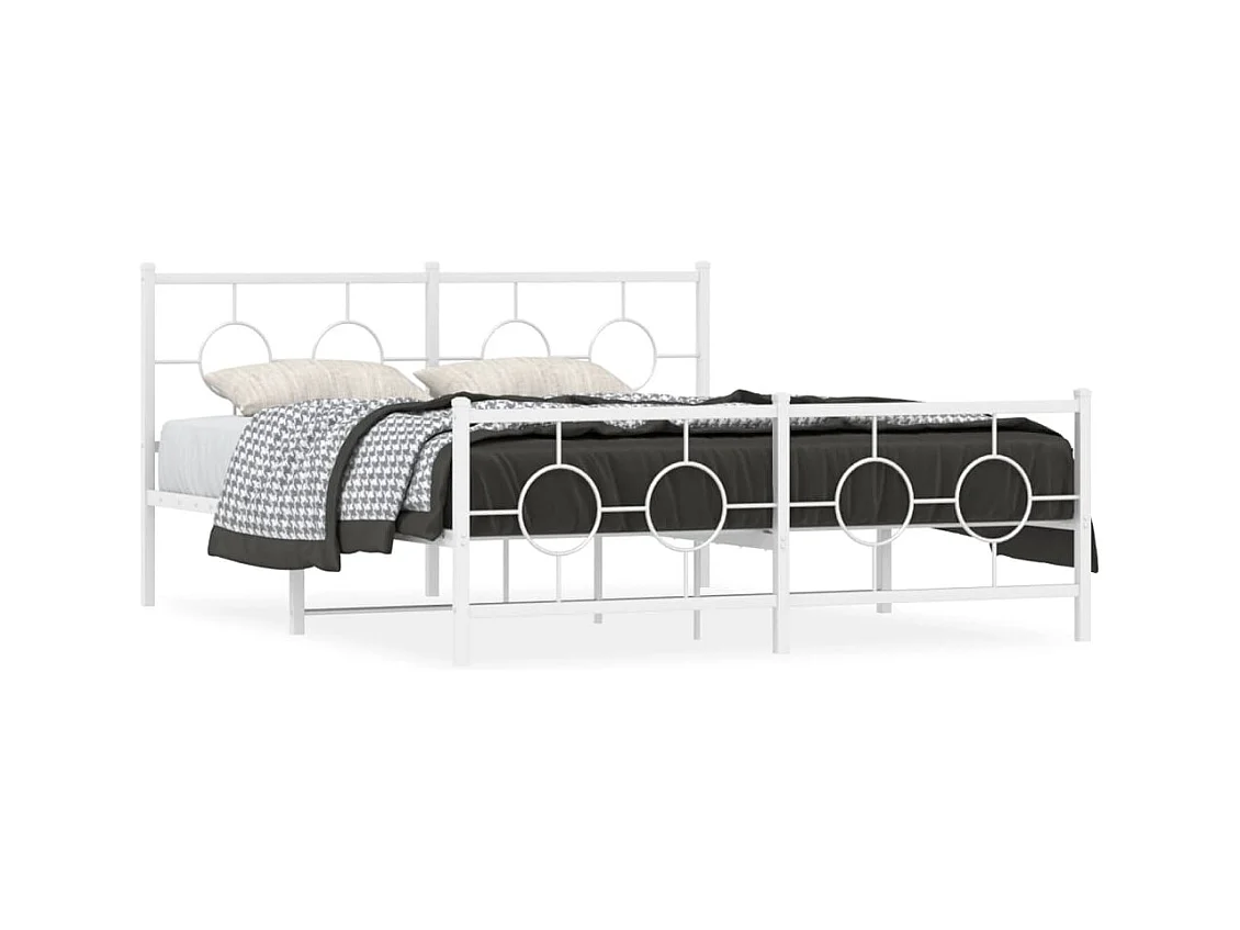 Cadre de lit métal sans matelas et pied de lit blanc 150x200 cm