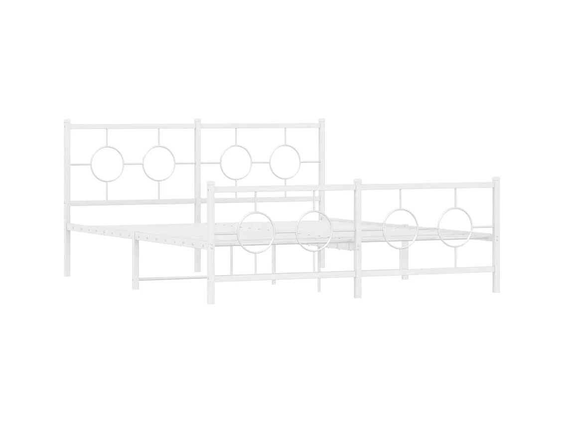 Cadre de lit métal sans matelas et pied de lit blanc 150x200 cm