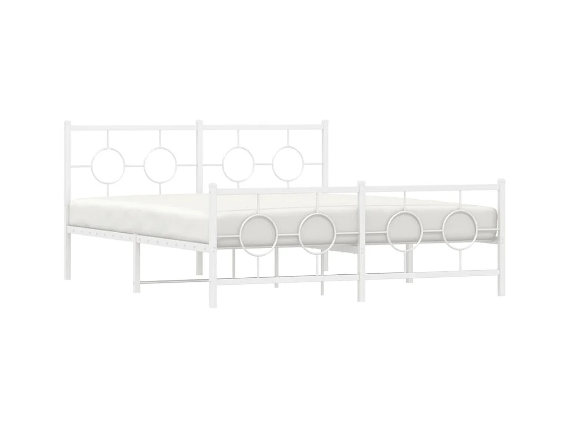 Cadre de lit métal sans matelas et pied de lit blanc 150x200 cm