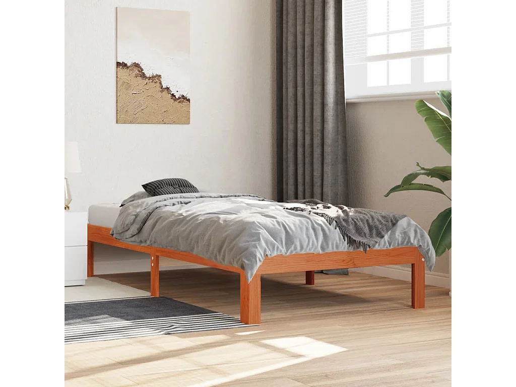 Letto senza Materasso Marrone Cera 90x190 cm in Legno di Pino