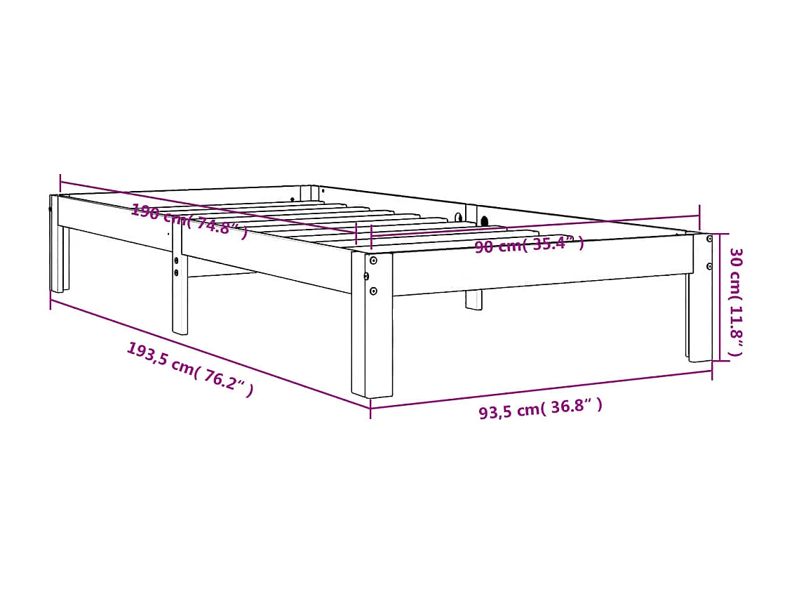 Letto senza Materasso Marrone Cera 90x190 cm in Legno di Pino