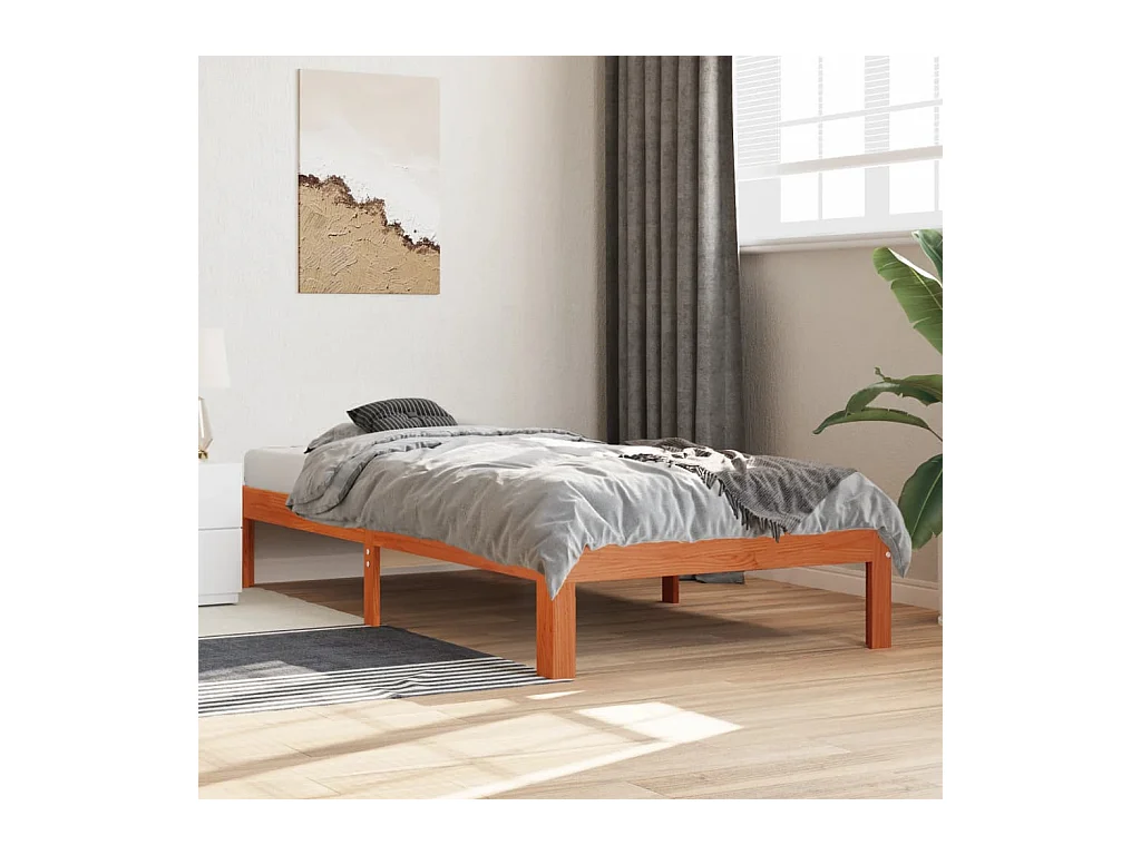 Bedframe zonder matras massief grenenhout wasbruin 90x190 cm