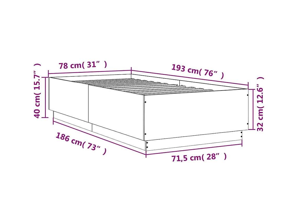 Bedframe bewerkt hout gerookt eikenkleurig 75x190 cm