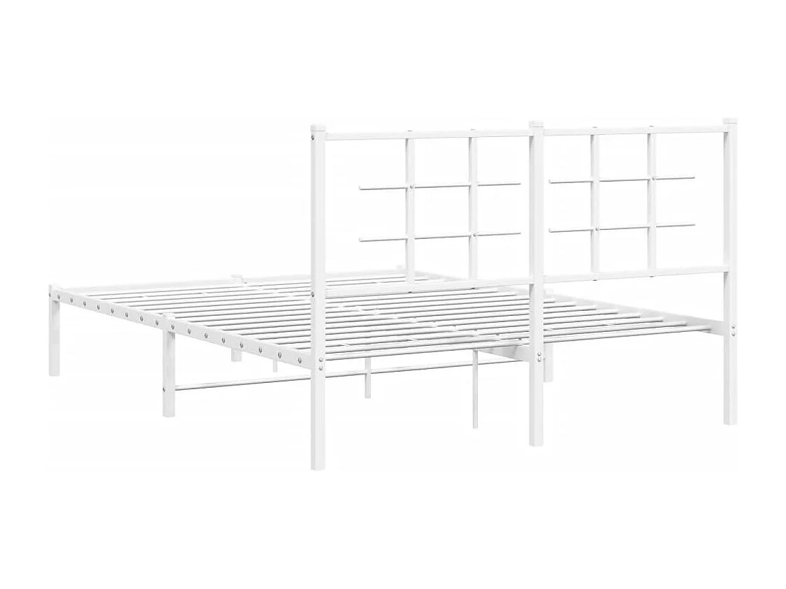 Cadre de lit métal sans matelas et tête de lit blanc 135x190 cm