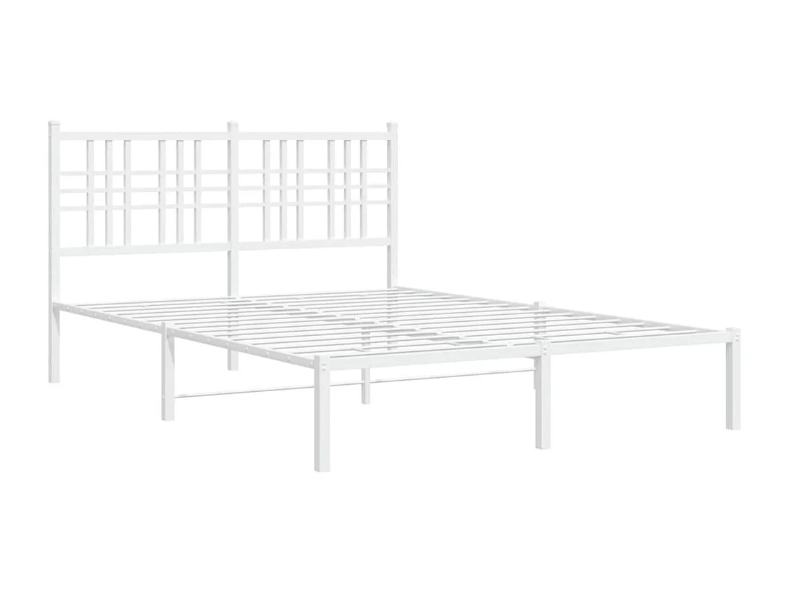Cadre de lit métal sans matelas et tête de lit blanc 135x190 cm