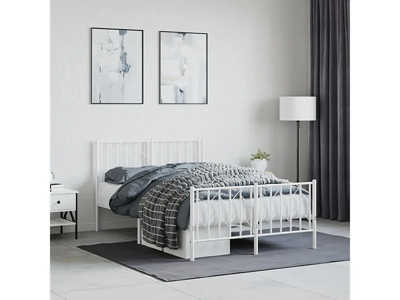 Estrutura de cama com cabeceira e pés 120x190 cm metal branco