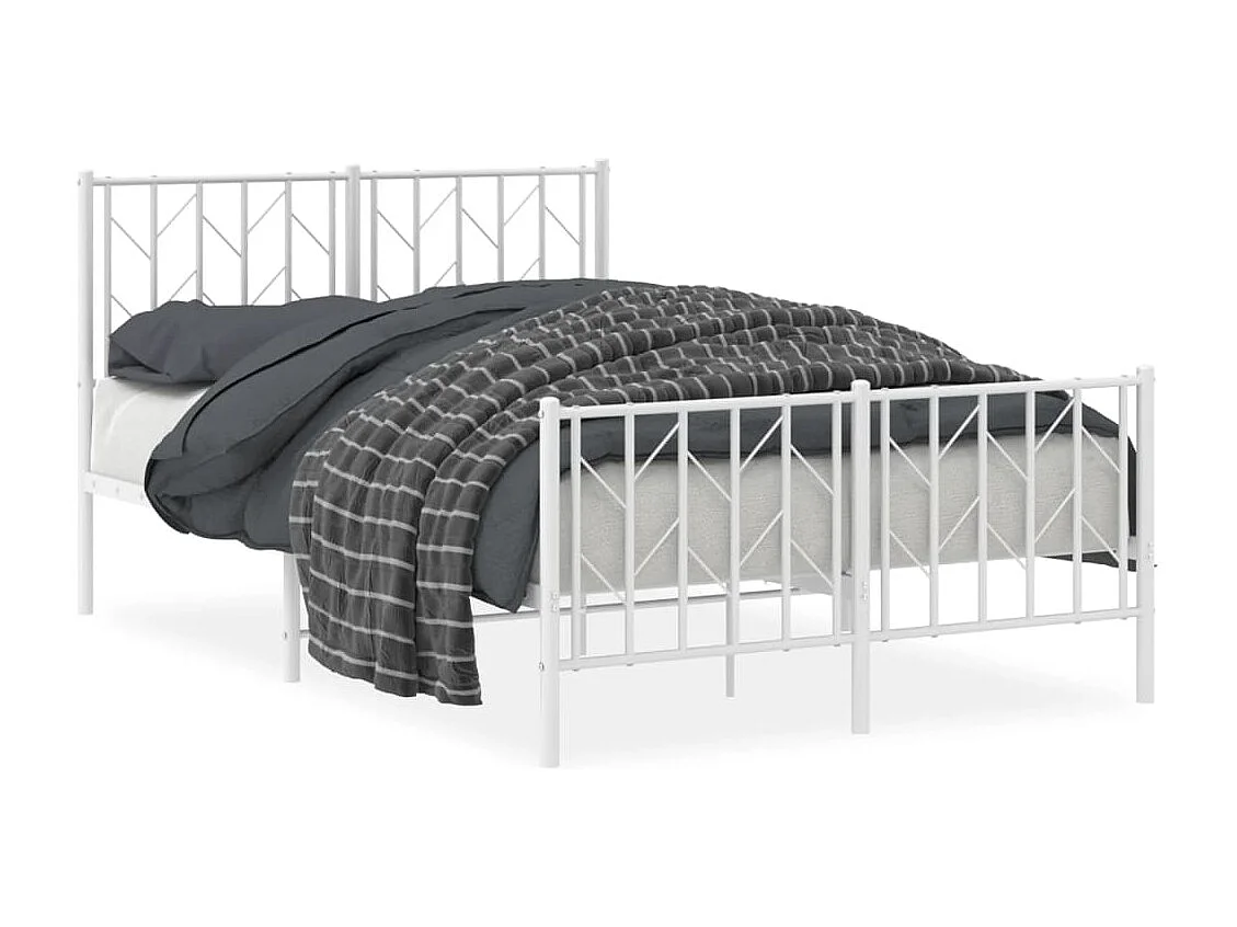 Cadre de lit métal sans matelas et pied de lit blanc 120x190 cm