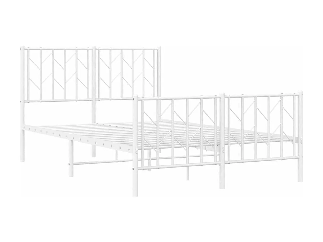Cadre de lit métal sans matelas et pied de lit blanc 120x190 cm
