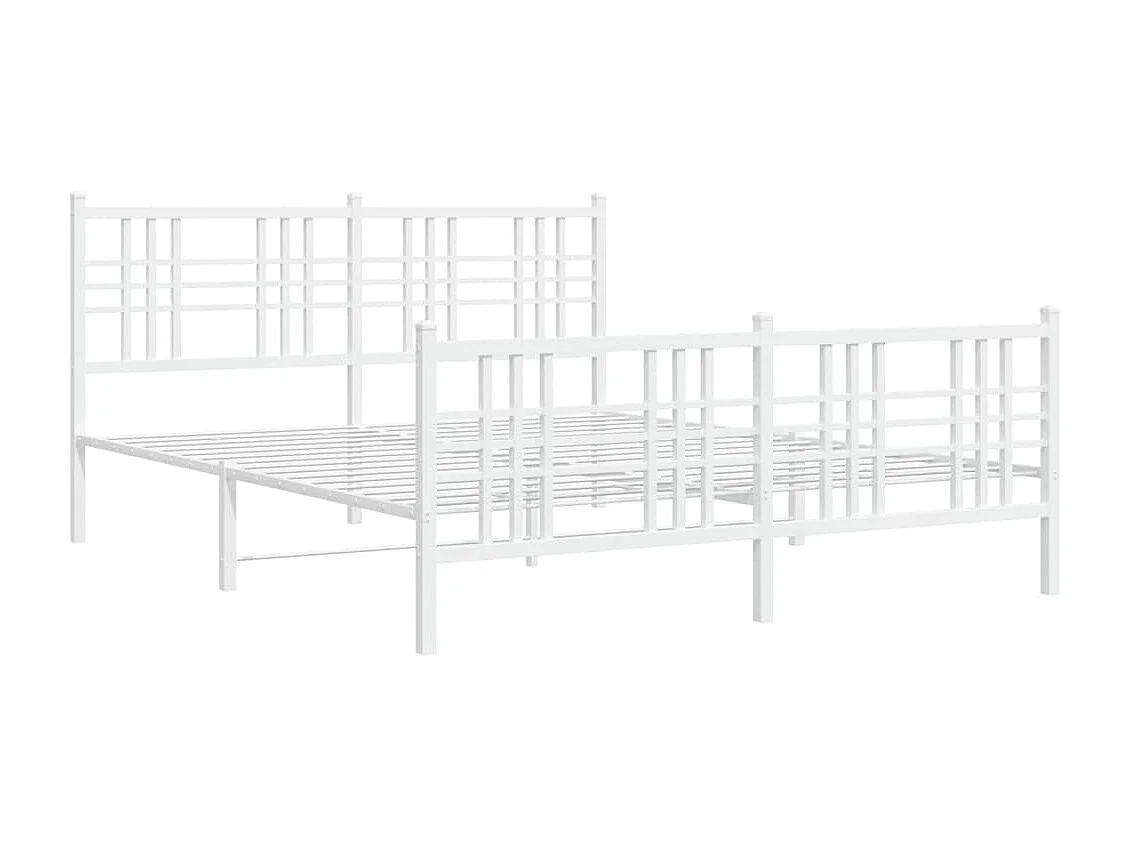 Cadre de lit métal sans matelas et pied de lit blanc 150x200 cm