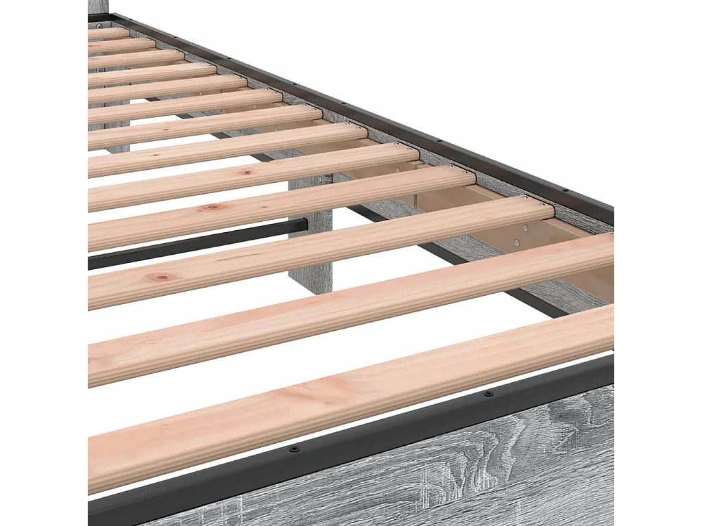 Estructura cama madera ingeniería metal gris Sonoma 135x190 cm