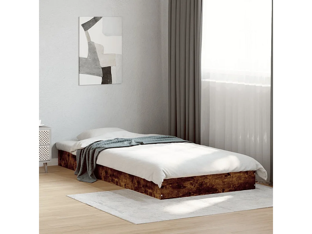 Estructura cama sin colchón madera roble ahumado 75x190 cm