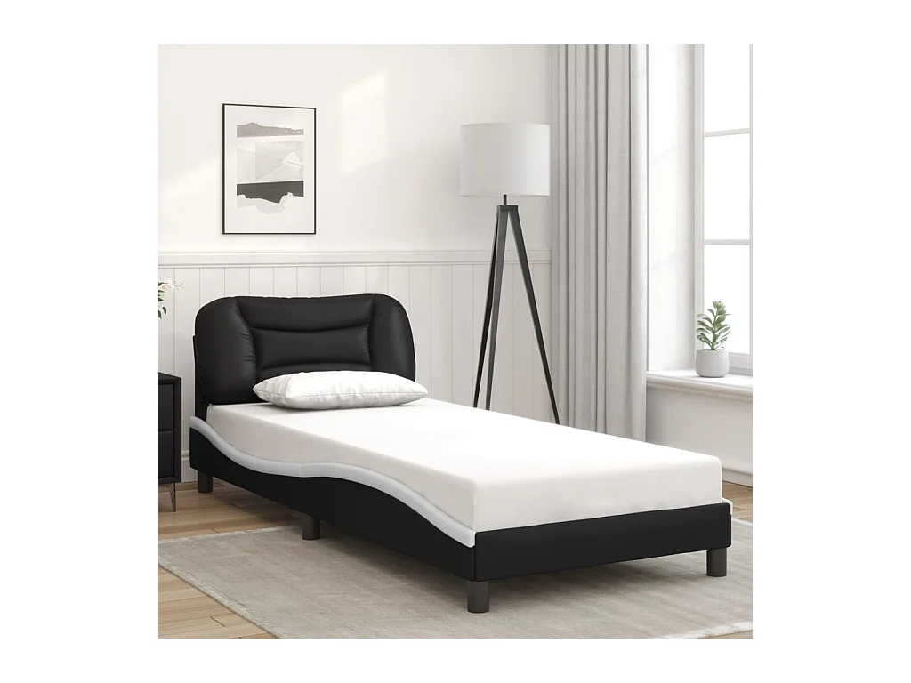 Giroletto con Testiera Nero e Bianco 90x200 cm in Similpelle