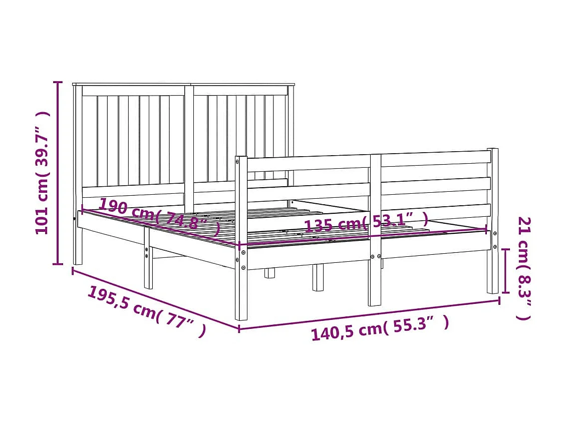 Estrutura de cama com cabeceira e pés 135x190 cm metal preto