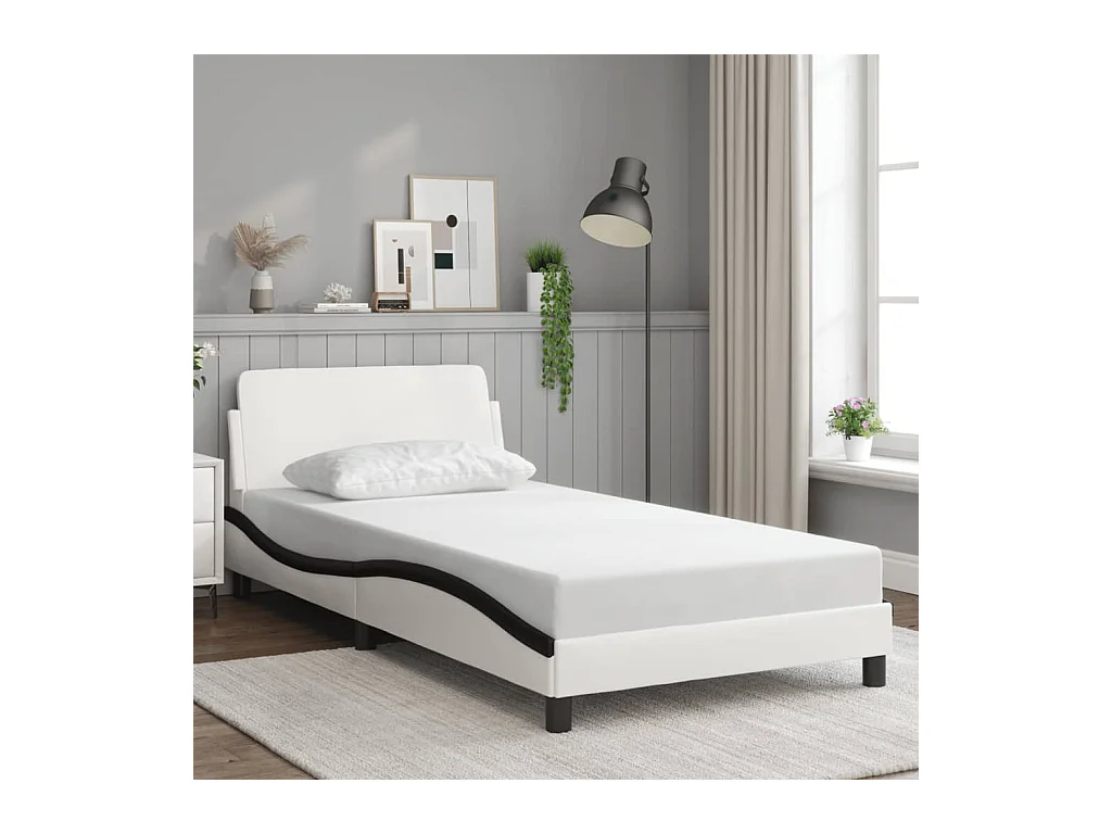 Giroletto con Testiera Nero e Bianco 100x200 cm in Similpelle