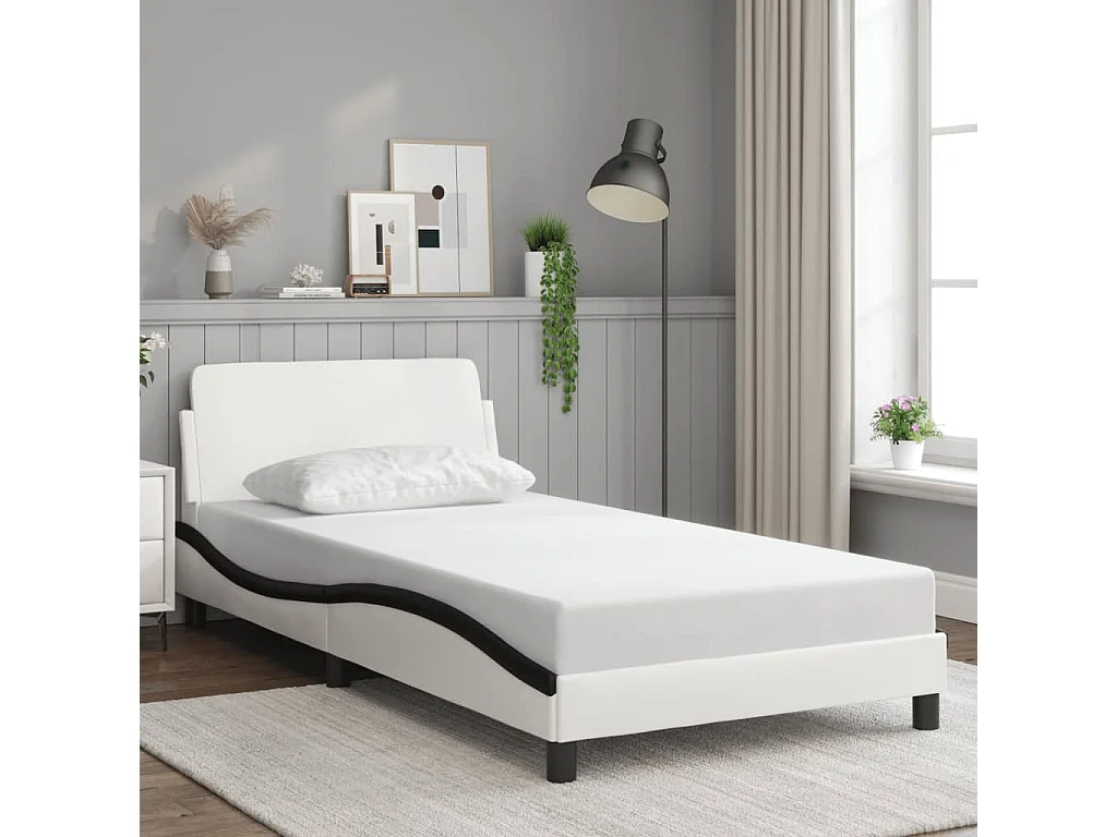 Bettgestell mit Kopfteil Weiß und Schwarz 100x200 cm Kunstleder