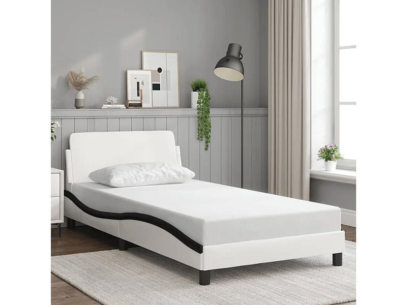 Cadre de lit sans matelas blanc et noir 100x200 cm similicuir