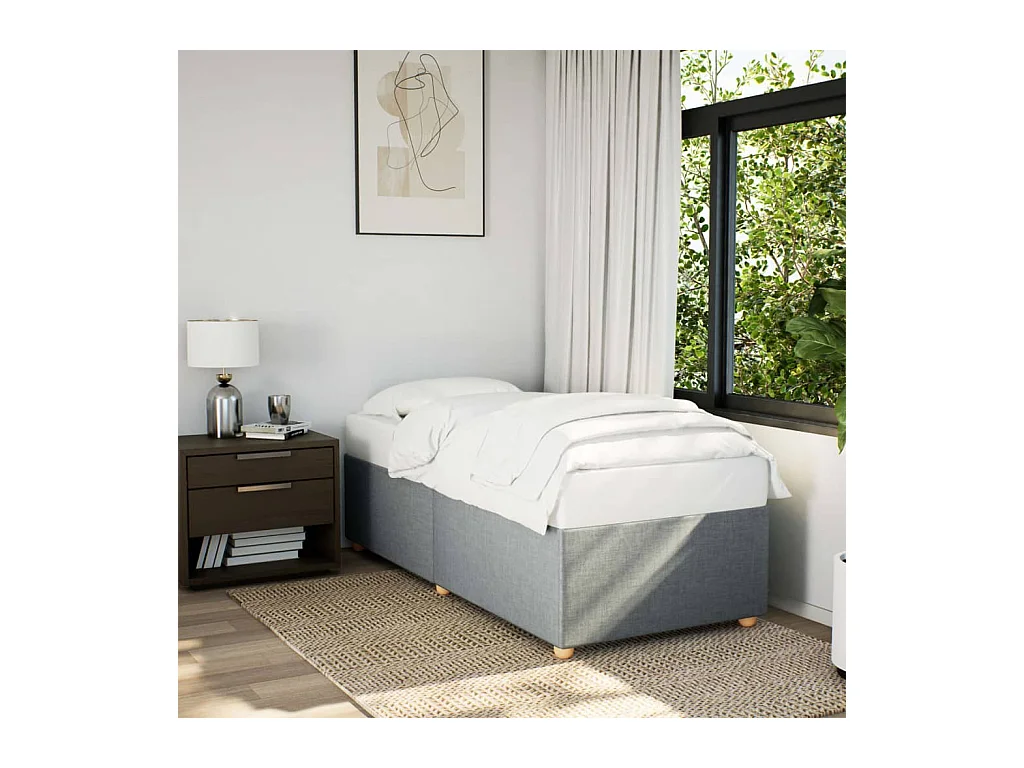Estrutura de cama sem colchão 90x200 cm tecido cinzento-claro