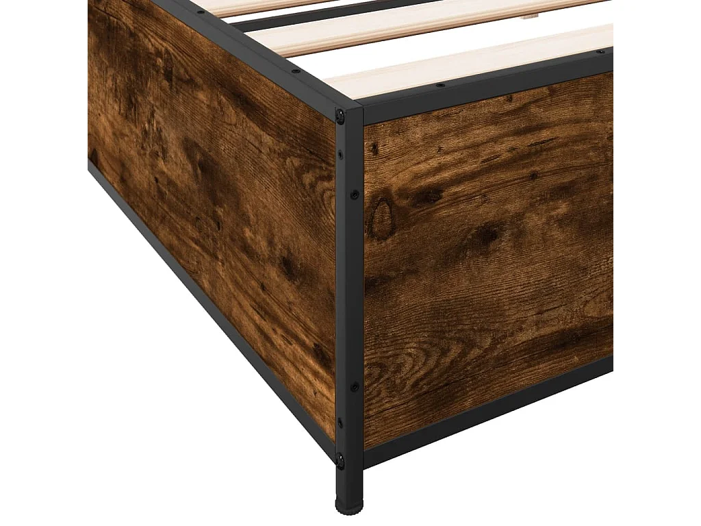 Estructura cama madera ingeniería metal roble ahumado 200x200cm