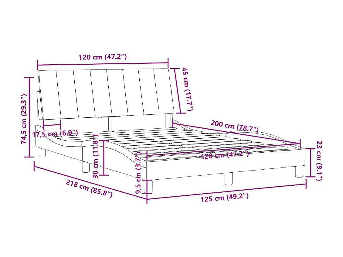 Cadre de lit sans matelas gris clair 120x200 cm velours