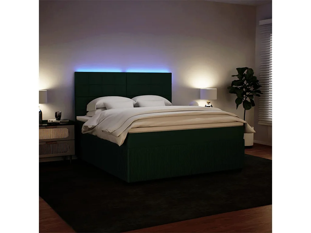 Cama com molas/colchão 180x200 cm veludo verde-escuro