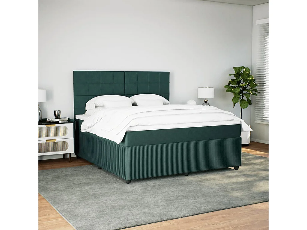 Cama com molas/colchão 180x200 cm veludo verde-escuro