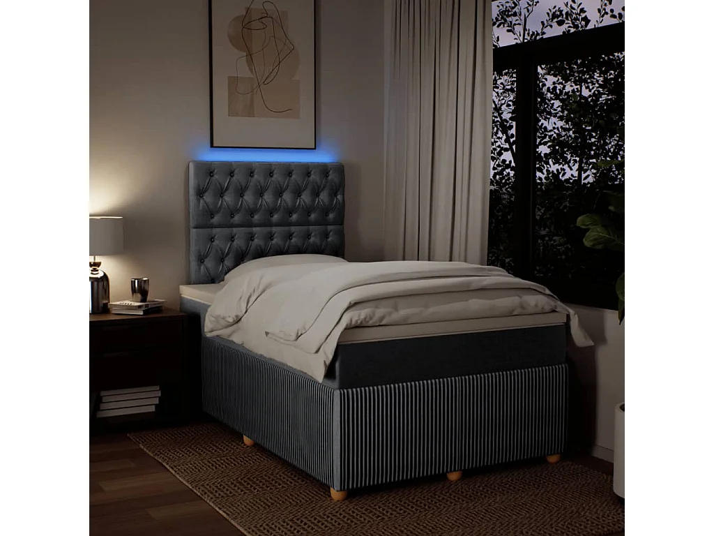 Cama box spring con colchón tela gris claro 120x190 cm