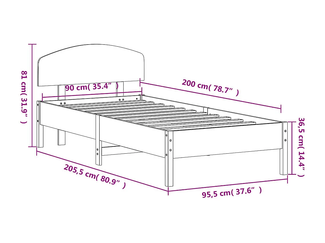 Bedframe zonder matras massief grenenhout 90x200 cm