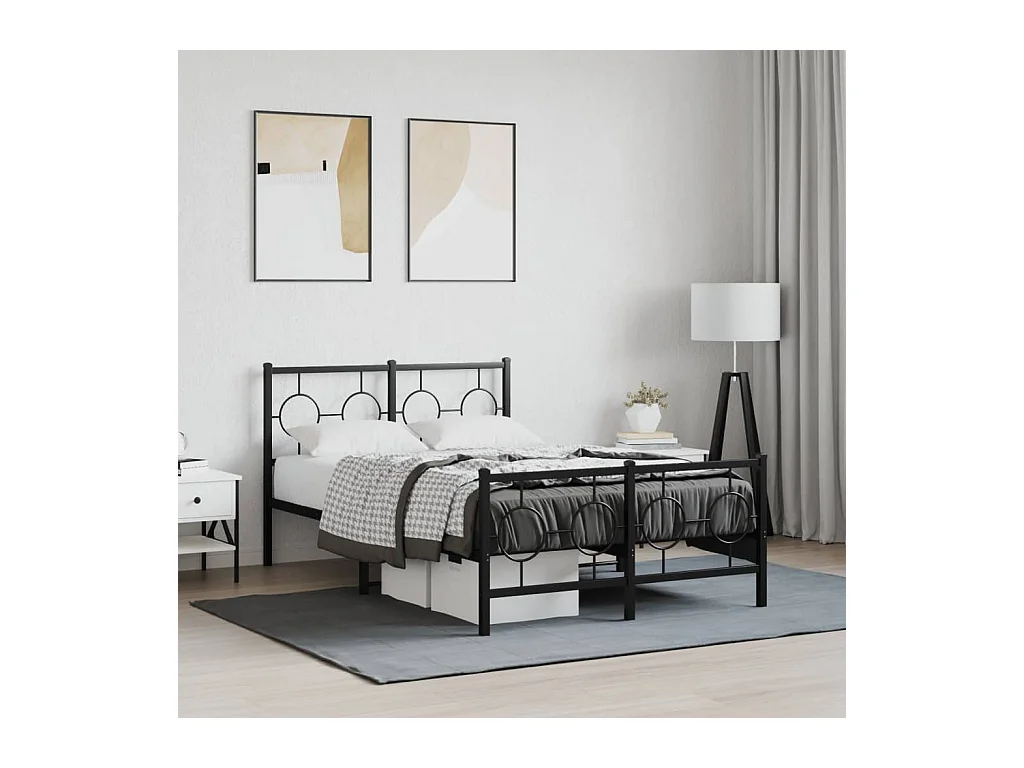 Cadre de lit métal sans matelas avec pied de lit noir 120x200cm