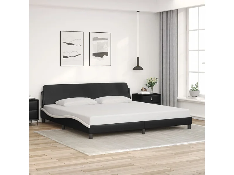 Bettgestell mit Kopfteil Schwarz und Weiß 200x200 cm Kunstleder