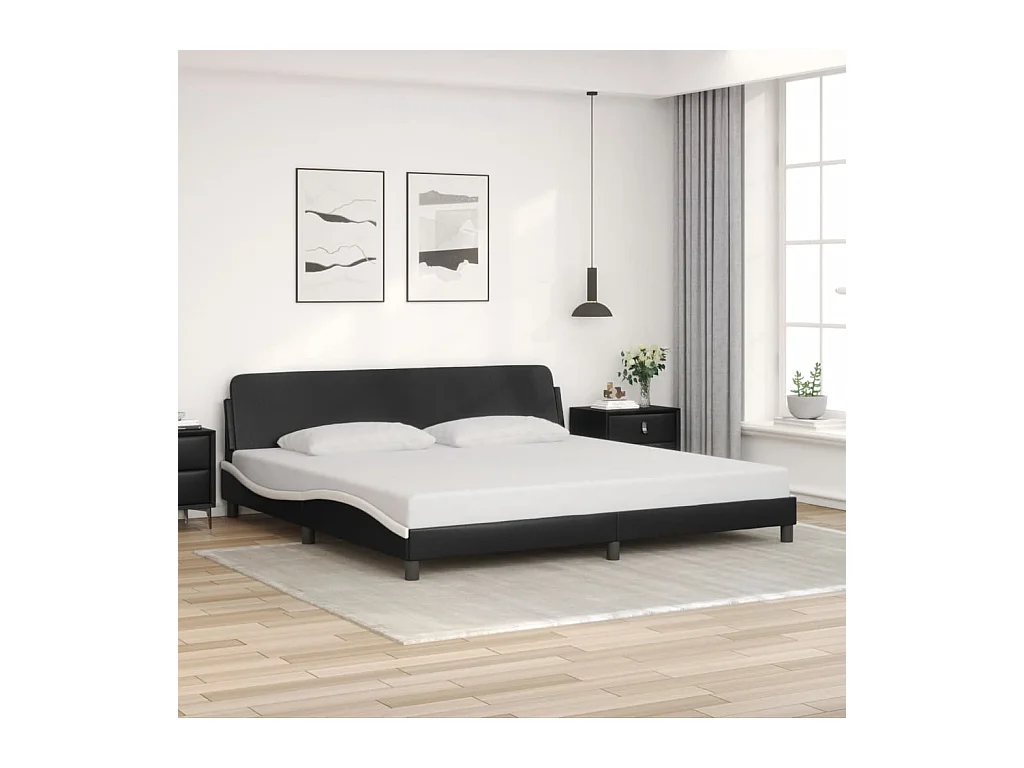 Bettgestell mit Kopfteil Schwarz und Weiß 200x200 cm Kunstleder