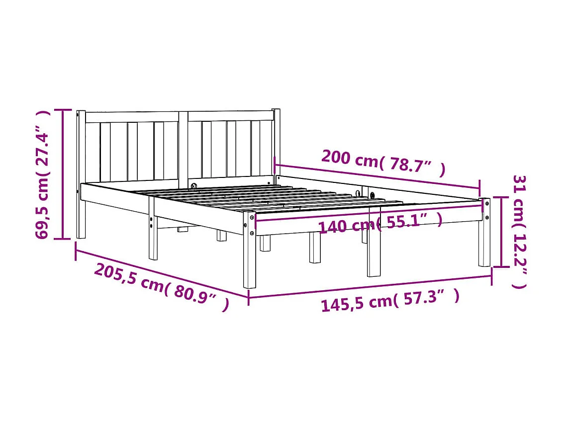 Bedframe zonder matras massief grenenhout wasbruin 140x200 cm