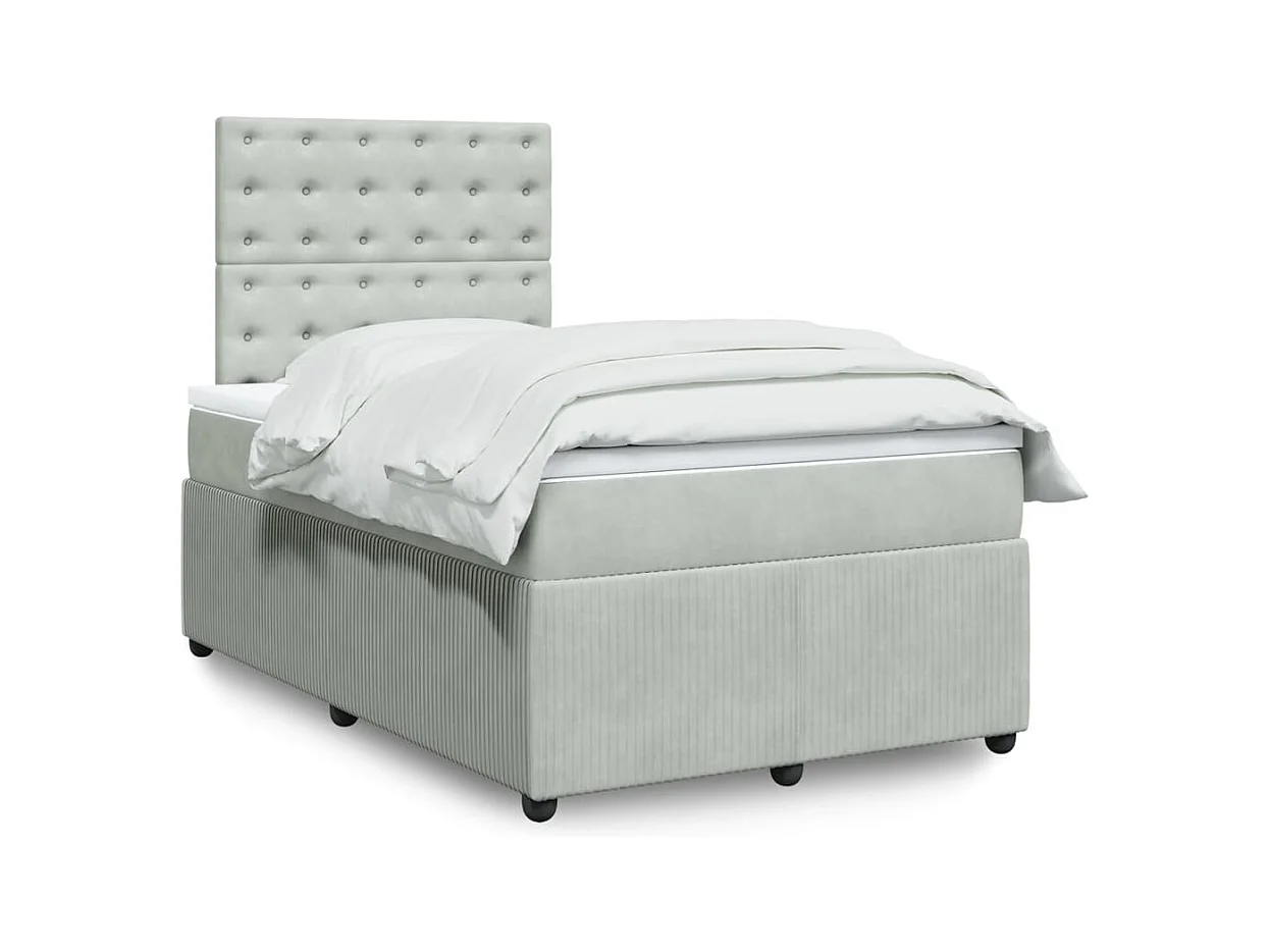 Giroletto a Molle con Materasso Grigio Chiaro 120x190cm Velluto