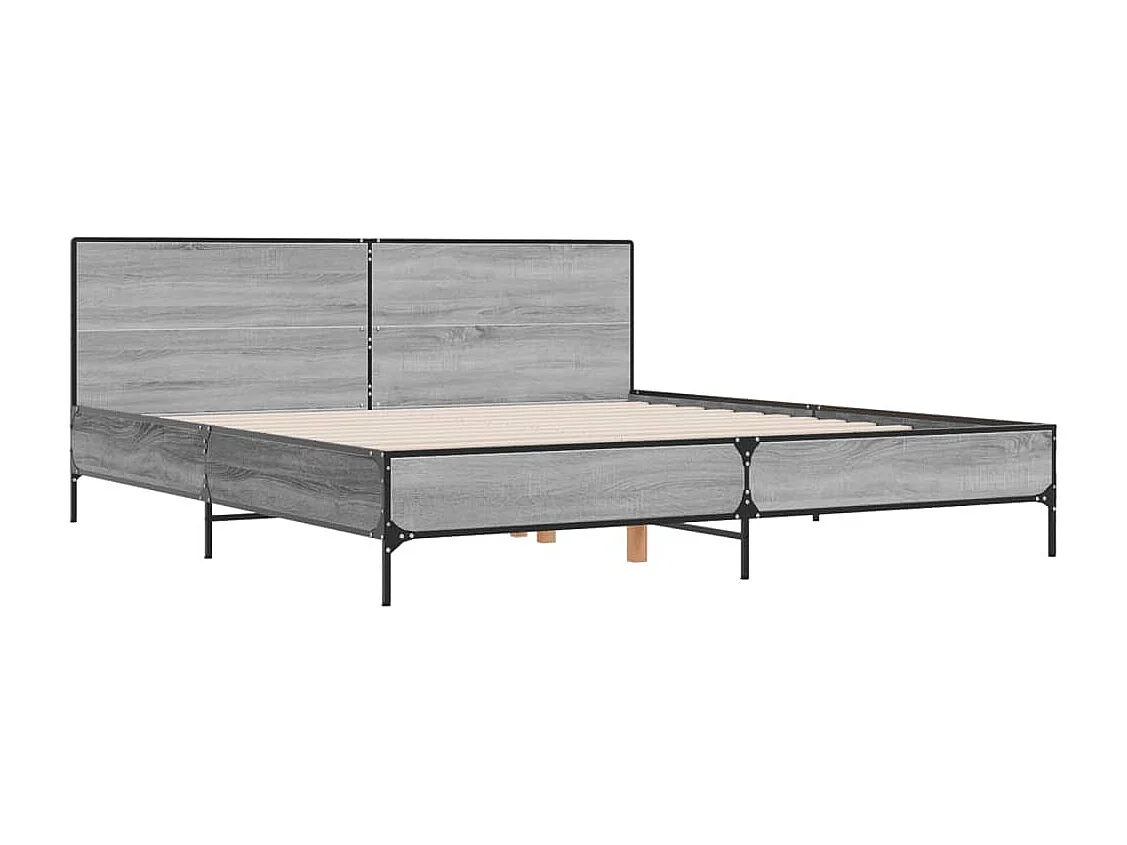 Bedframe bewerkt hout metaal grijs sonoma eiken 180x200 cm