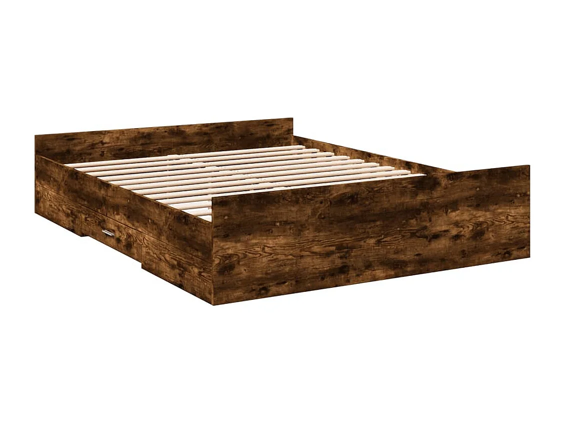 Cama con cajones madera de ingeniería roble ahumado 160x200 cm