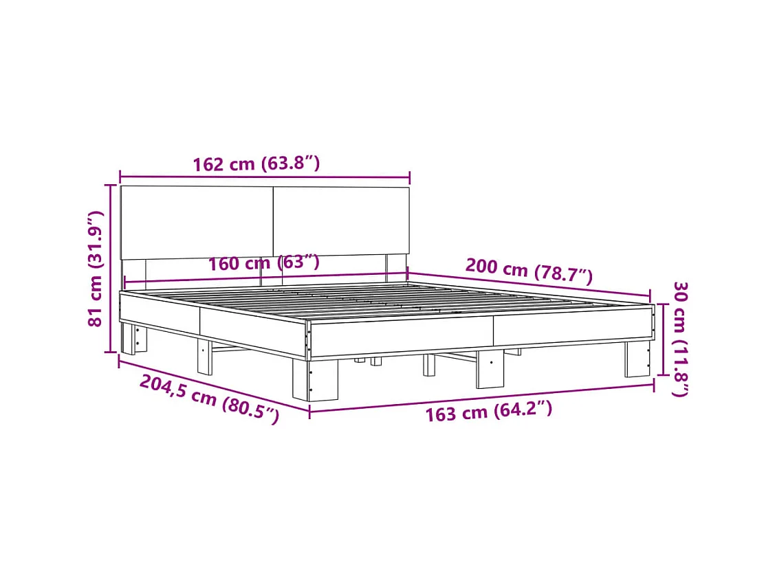 Cadre de lit sans matelas sonoma gris 160x200 cm