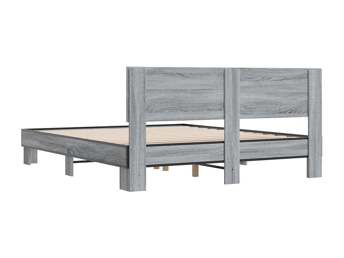 Bedframe bewerkt hout metaal grijs sonoma eiken 160x200 cm