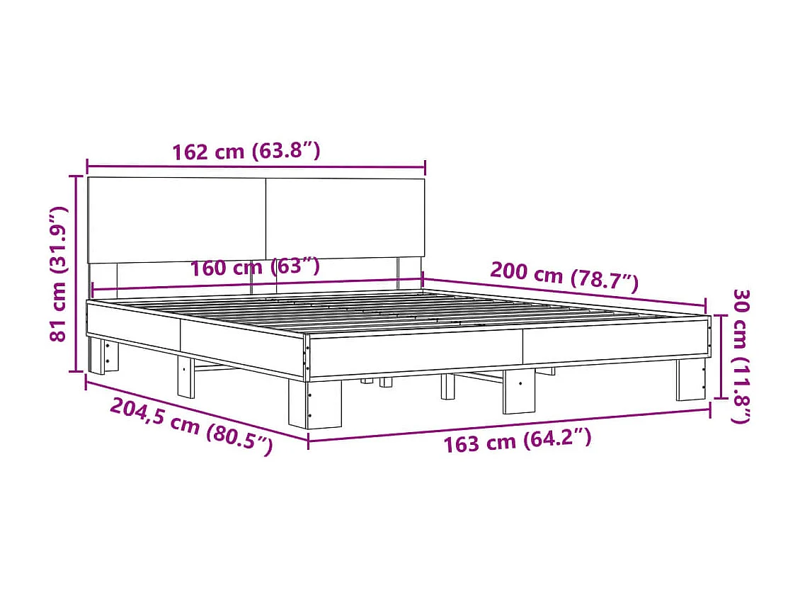 Bedframe bewerkt hout metaal grijs sonoma eiken 160x200 cm