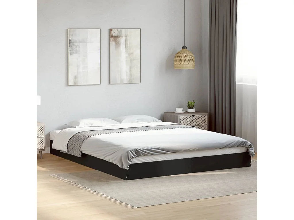 Estrutura de cama 160x200 cm derivados de madeira preto