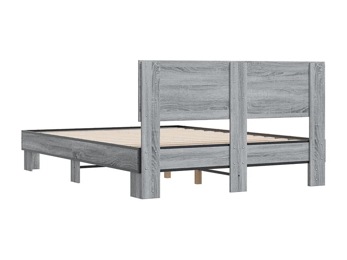 Estructura cama madera ingeniería metal gris Sonoma 140x190 cm
