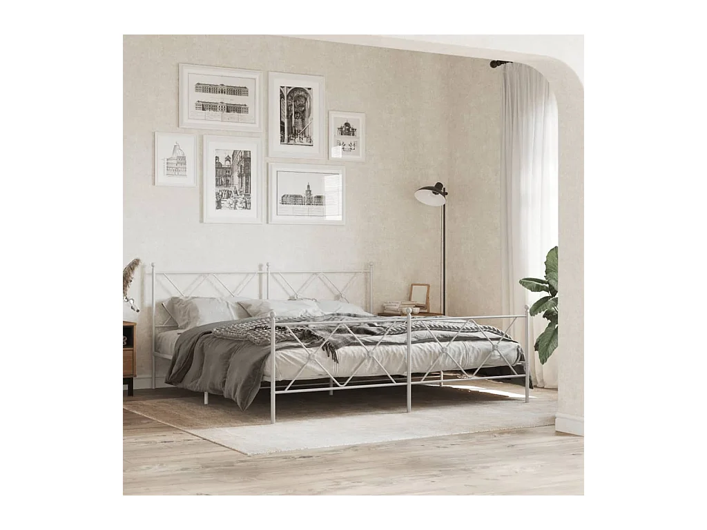 Giroletto con Testiera e Pediera Metallo Bianco 180x200 cm