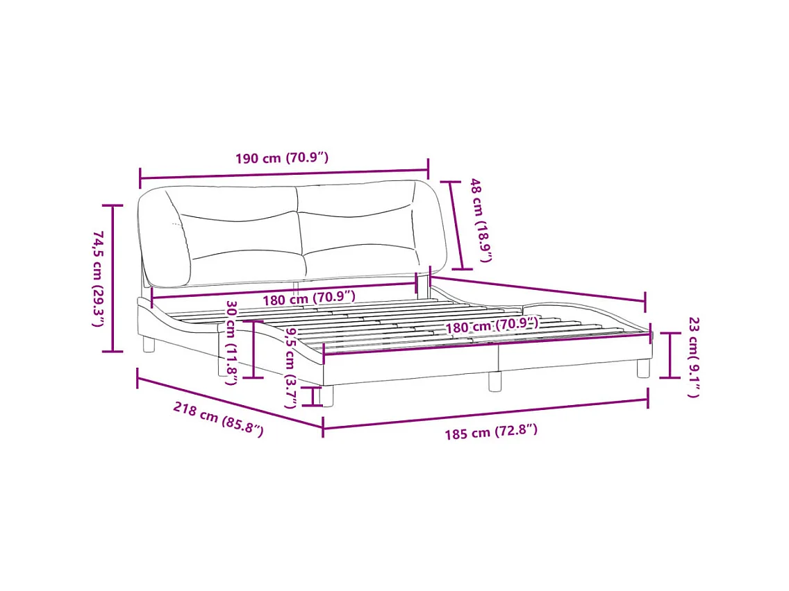 Cadre de lit sans matelas gris foncé 180x200 cm tissu
