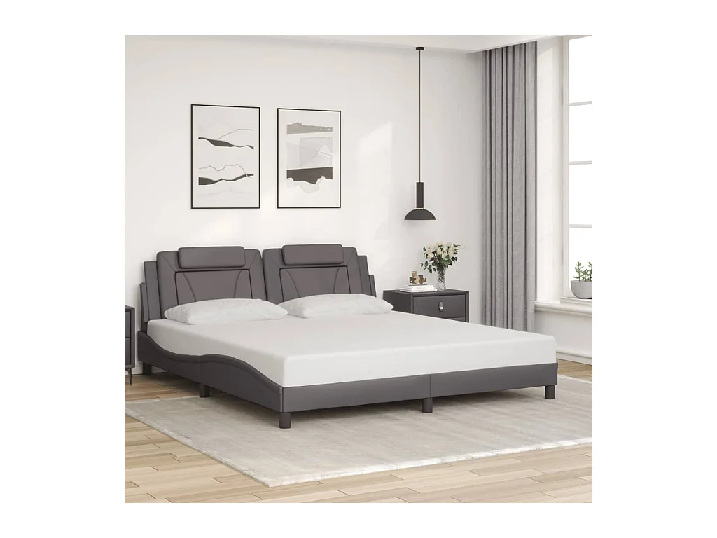 Giroletto con Testiera Grigio 180x200 cm in Similpelle