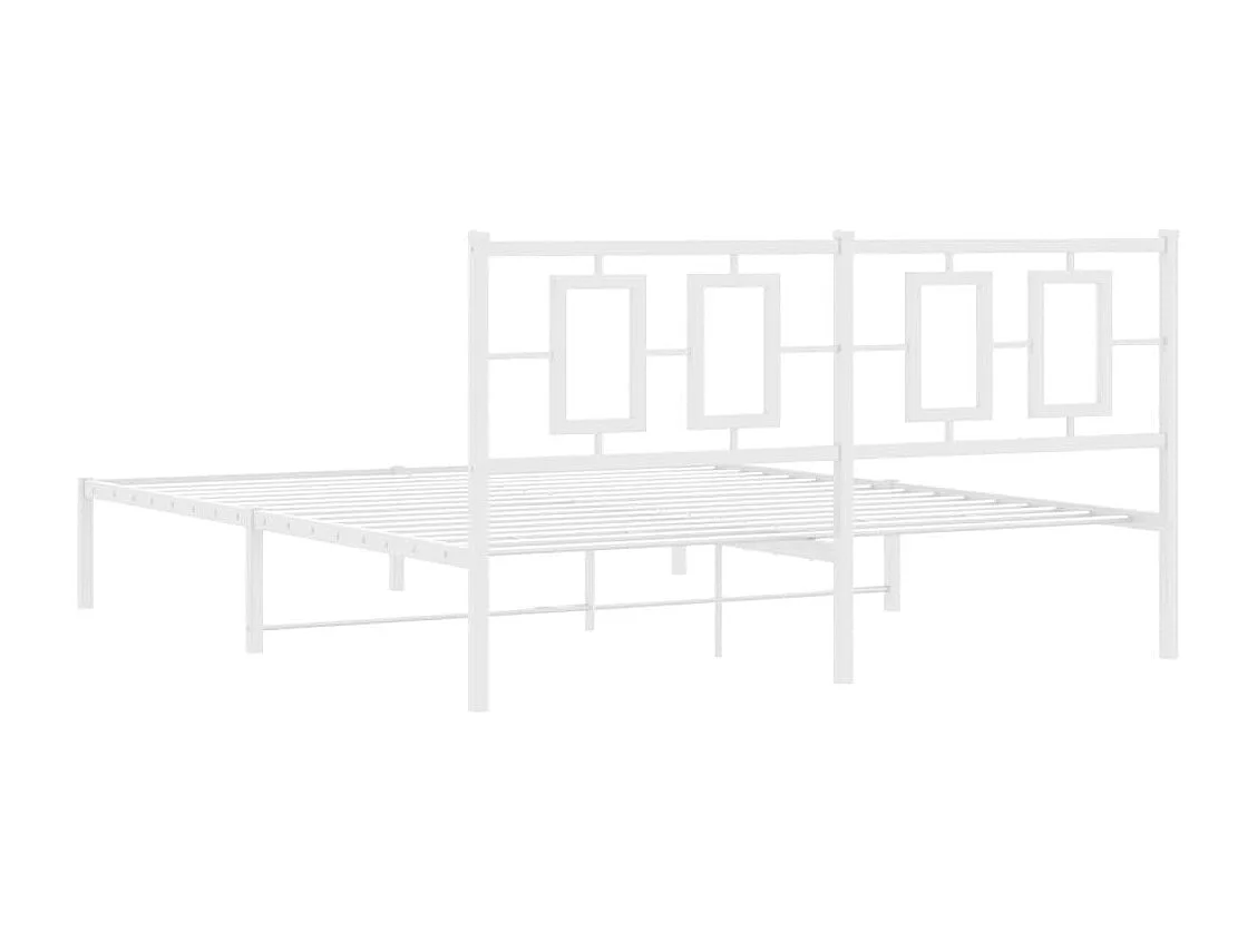 Cadre de lit métal sans matelas et tête de lit blanc 160x200 cm