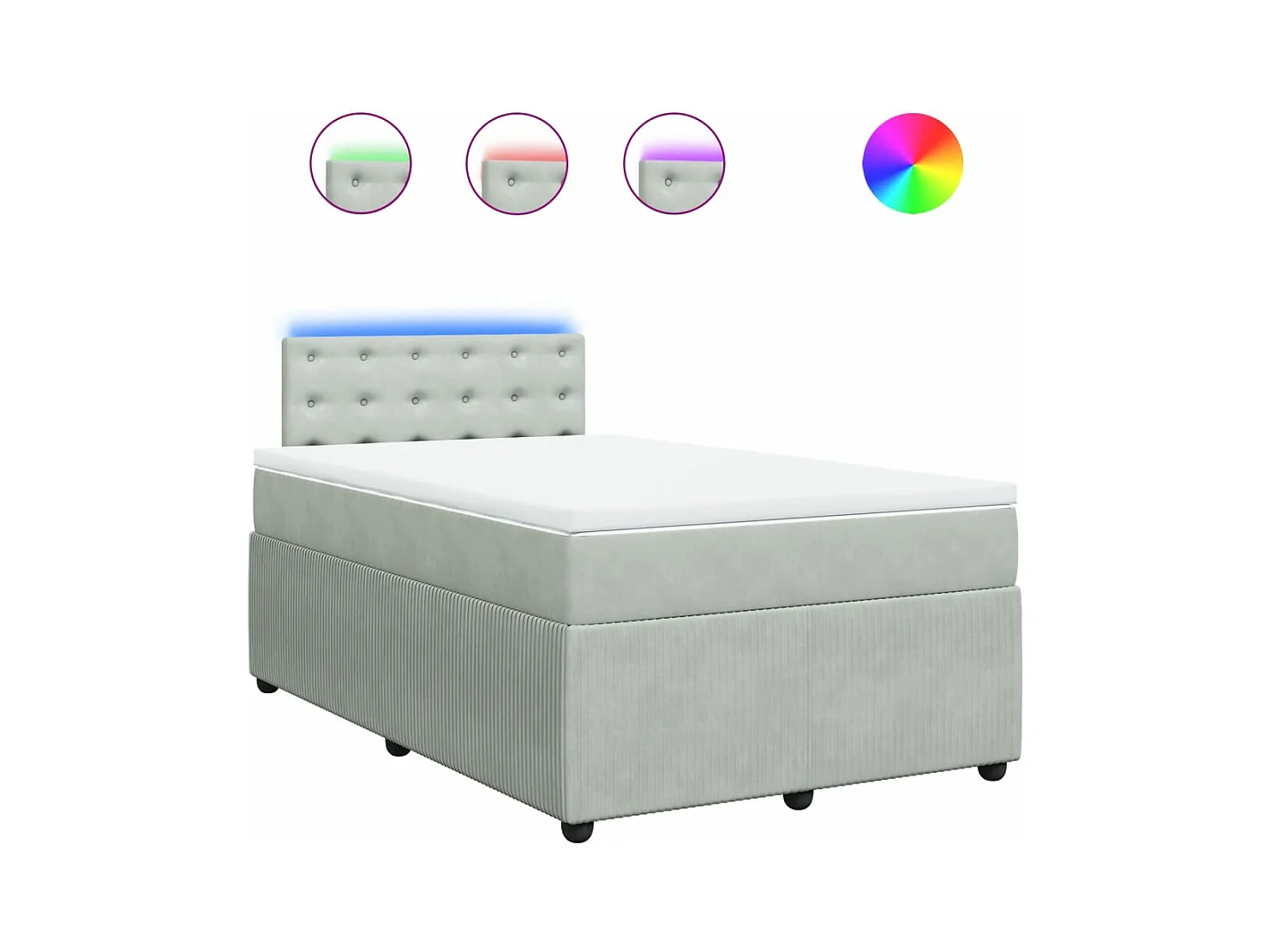 Sommier à lattes de lit et matelas gris clair 120x190cm velours